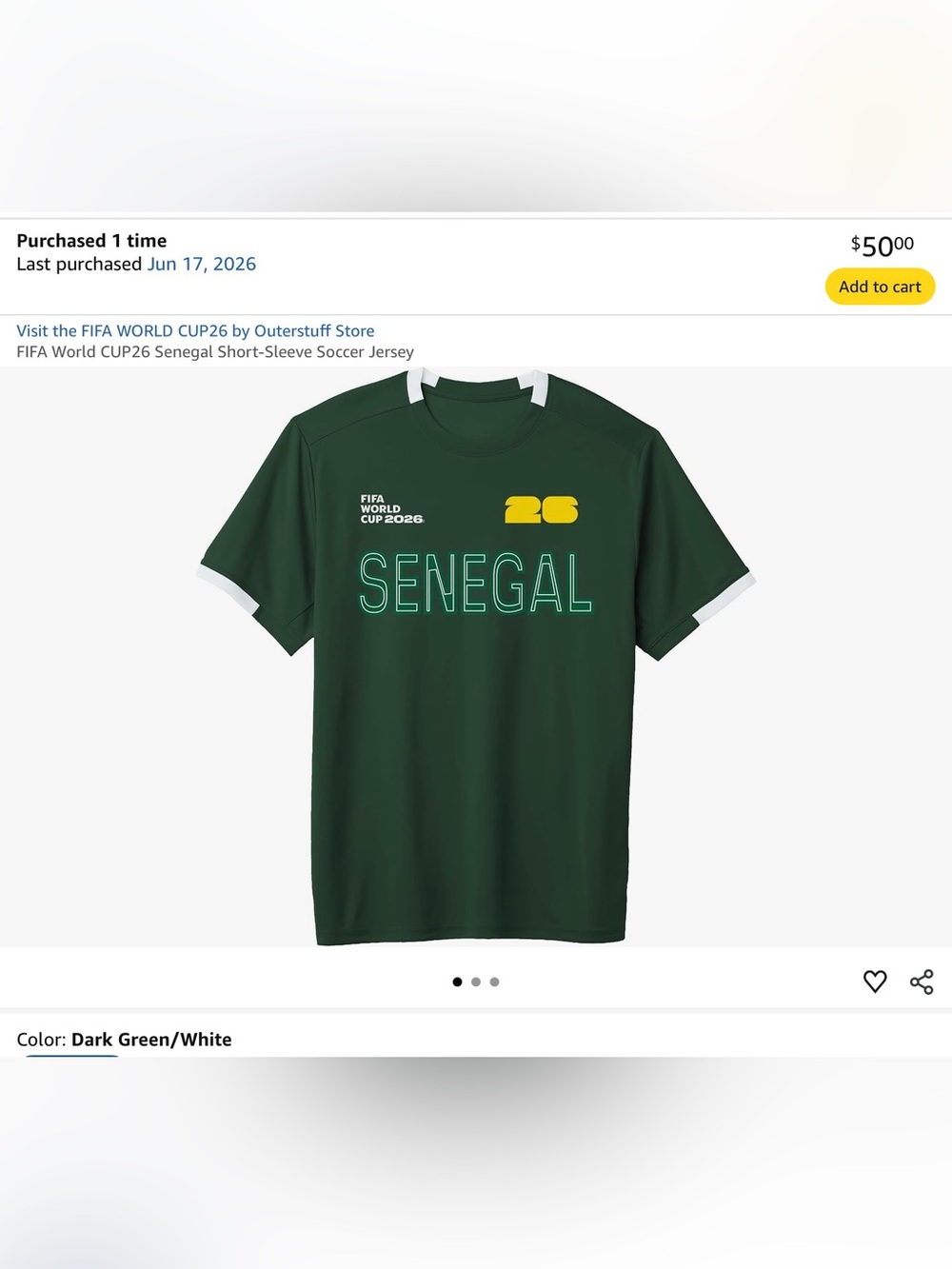 Senegal FIFA World Cup 2026 Green Soccer Jersey